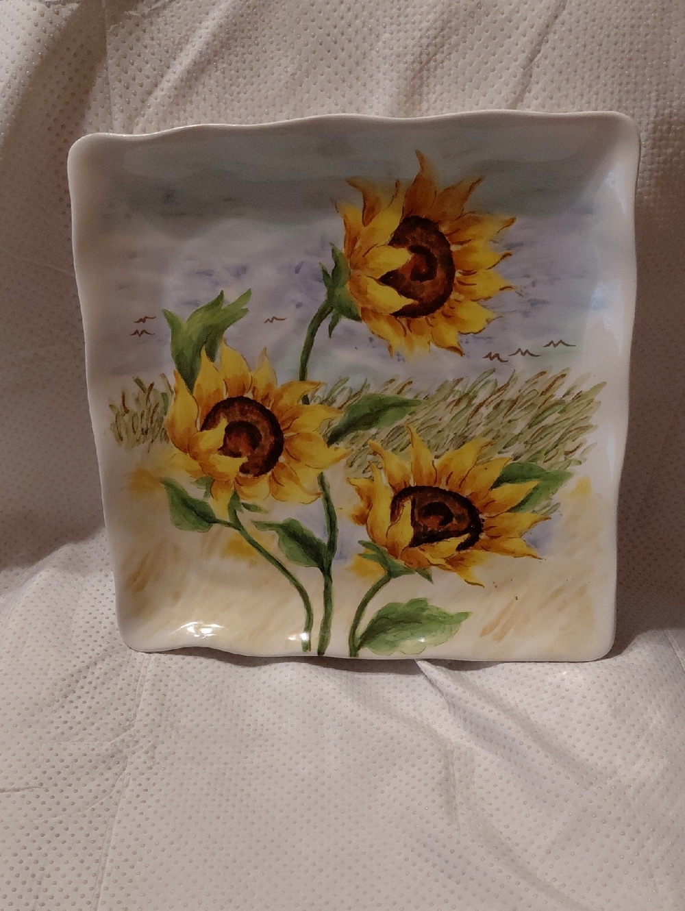 Hand-Painted Sunflower Ceramic Serving Plate - Yellow Floral Design